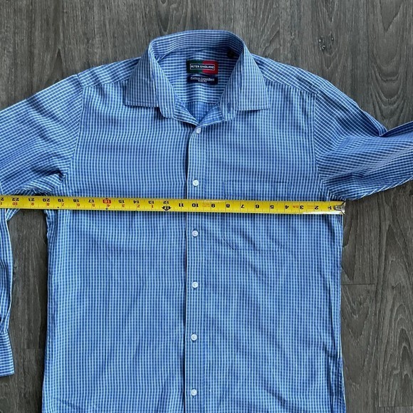 2- Peter England Slim Fit Dress‎ Shirts Casual Plaid Size 39 EUC Blue Red White - Picture 10 of 11